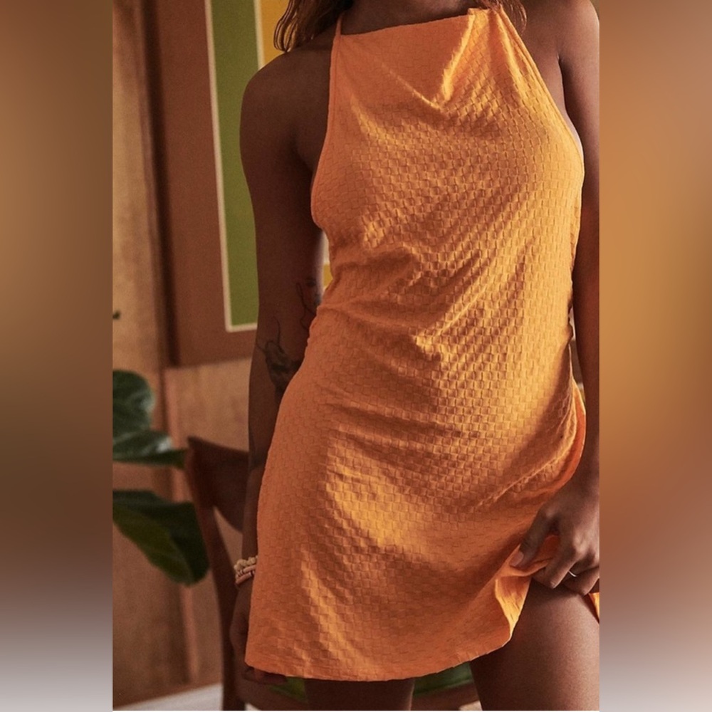 Free People BEACH Evelyn Halter Orange Square Textured
Open Back Dress XL Y2K 90 - Picture 2 of 16